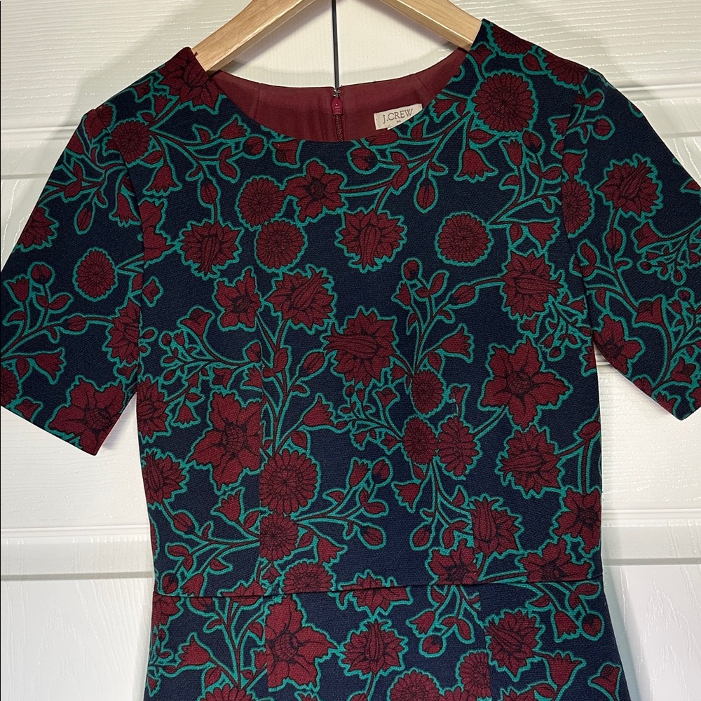 J .Crew Red Floral Short Sleeve Sheath Pencil Knee Length Dress, XS - Picture 1 of 14